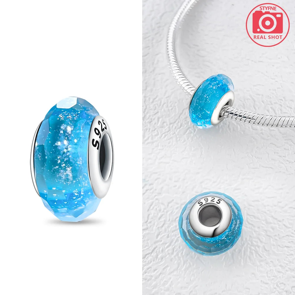 Original 925 Silver Charms Flower Blue Star Green Turtle Glass Beads Fit Bracelet Women DIY Gift Murano Jewelry Accessories