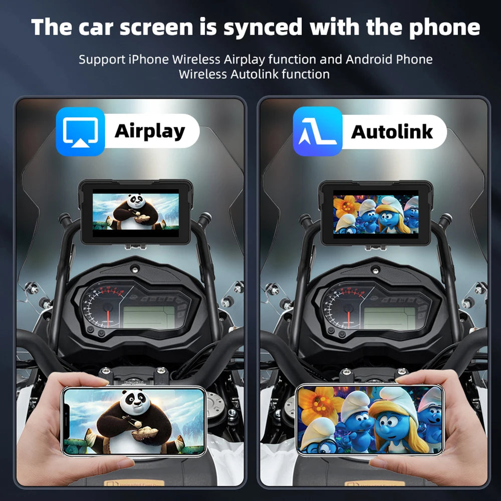 EKIY 5.0 inch Wireless CarPlay Moto Android Auto Portable Digital Motorcycle Dashboard GPS Motorcycle Navigation Display Screen
