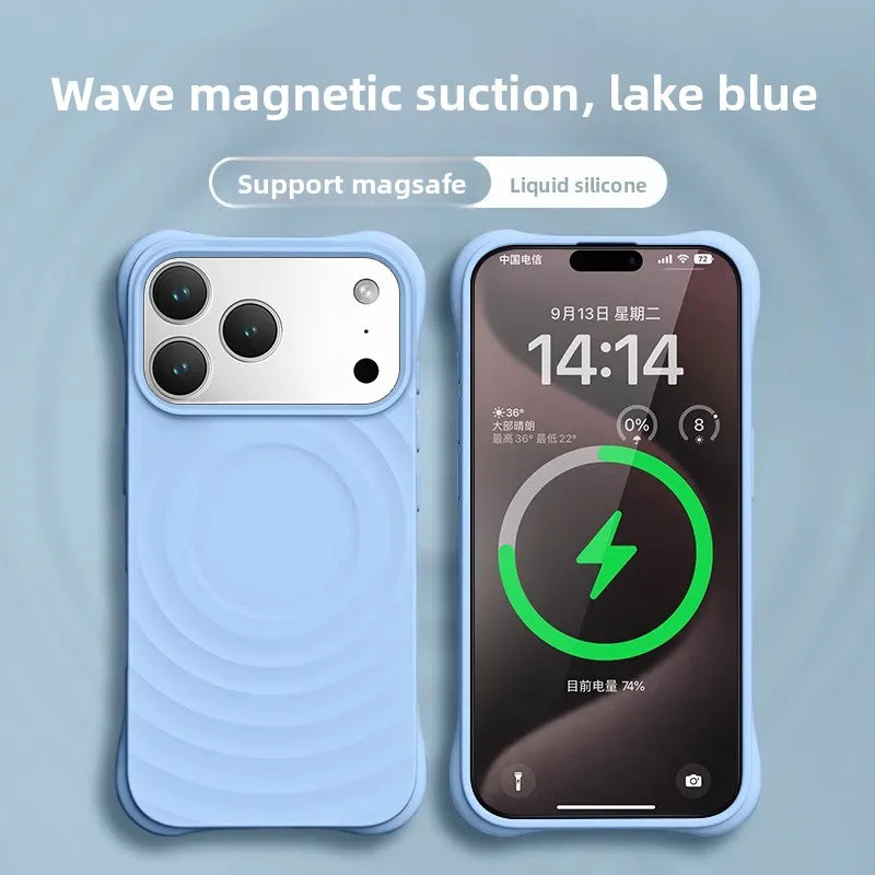 High Quality Solid Color Case For IPhone 17 16 15 14 13 Air Pro Max For Magsafe Liquid Silicone Wave Pattern Anti-Scratch Cover