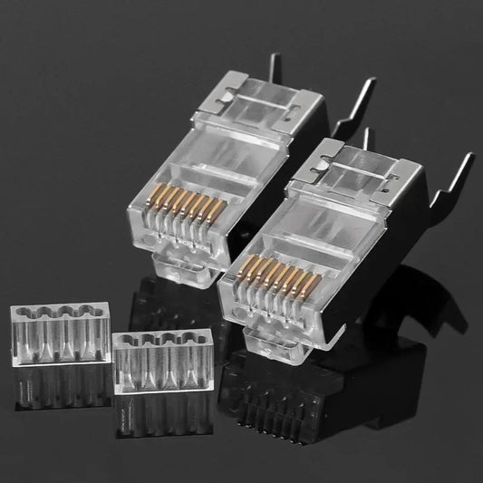 1/10/30Pcs, Pass Through RJ45 Cat7/Cat6/Cat5 Shielded Connectors, Crystal End Gold-Plated 8P8C Crimp UTP Ethernet Modular Plug