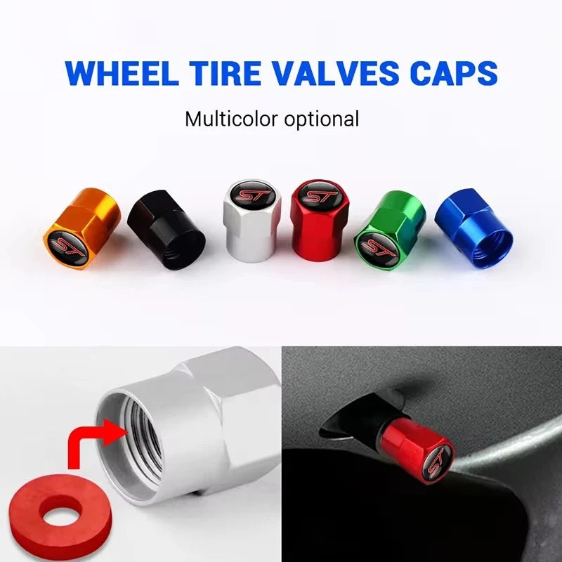 4Pcs/set High Quality Car Valve Caps Stem Case Covers For ST Line Accessories Wheel Valve Dust Caps Tyre Rim Stem Cover For Ford