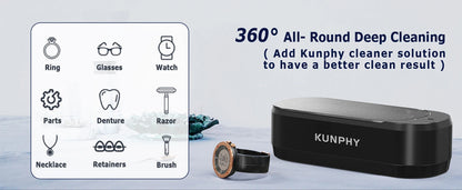 KUNPHY Ultrasonic Jewelry Cleaner 12oz 46KHz Professional Sonic Cleaner with One-Touch Operation for Rings, Glasses