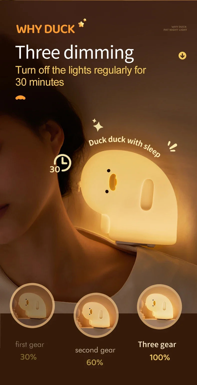 Rechargeable LED Night Light Cute Duck Silicone Patting Lamp Nursery Children Nightlights Home Bedside Room Decor Birthday Gift