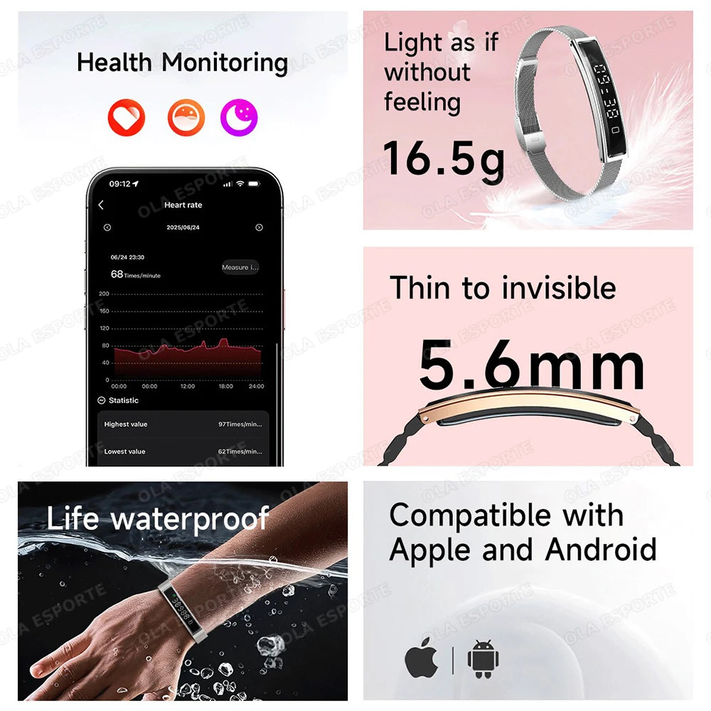 New Health Smart Bracelet Men Women Fitness Sports Band Stress Test HRV Monitor Waterproof Pedometer Smart Watch for Android iOS