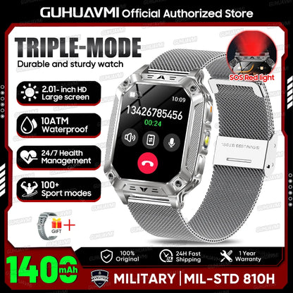 2026 Outdoors Durable Men Sports Smart Watch 1400mAh Battery LED Flashlight IP69K Waterproof Bluetooth Call Military Smartwatchs