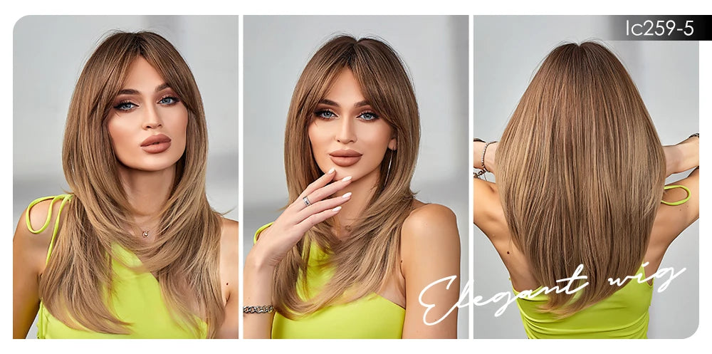 CharmSource Blonde Long Hair Natural Straight Wig, Synthetic Wigs  for Women Daily Party High Density