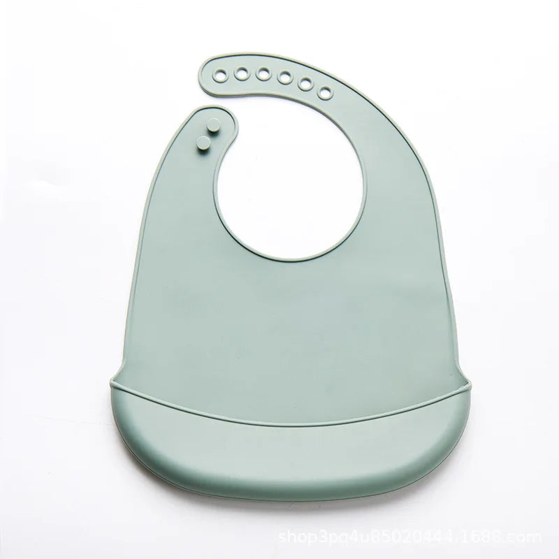 Baby Silicone Bibs Babies Waterproof Bib Solid Color 6-speed Adjustment Saliva Pocket Children's Burp Cloths Accessories Newborn