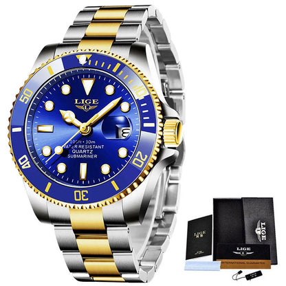 Luxury Fashion Diver Watch For Men, 30ATM Waterproof Date Clock, Sports Watch For Mens, Quartz Wristwatch, Relogio Masculino, LIGE Top Brand