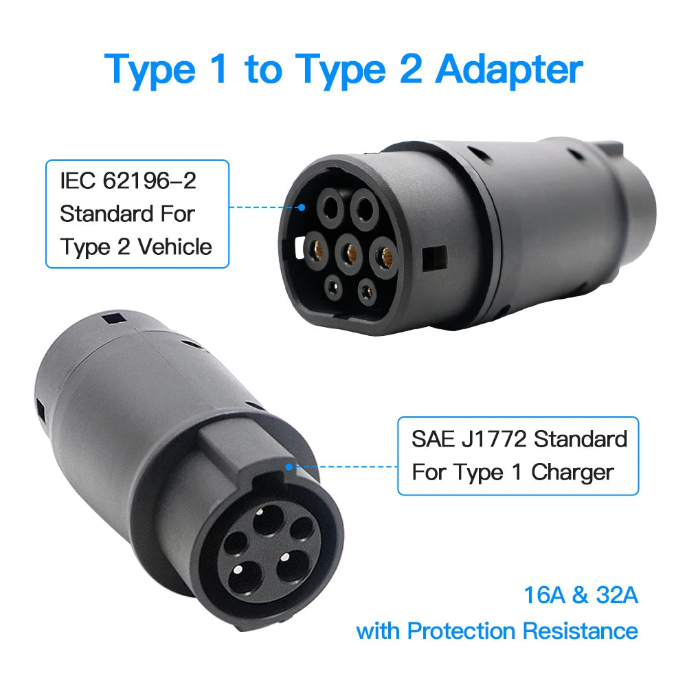 Kolanky 32A 7.2 KW Type 2 to Type 1 Adapter Type 1 to Type 2 Converter Type 2 to GBT Adapter for Charging Electric Vehicles