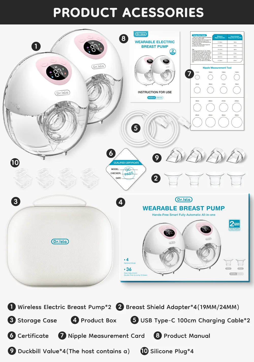 MAMIJOY Wearable Electric Breast Pump 4 Modes 36 Suction Levels Hands Free 35dB Low Noise Breast Pumps Breastfeeding EB50＆EB50D