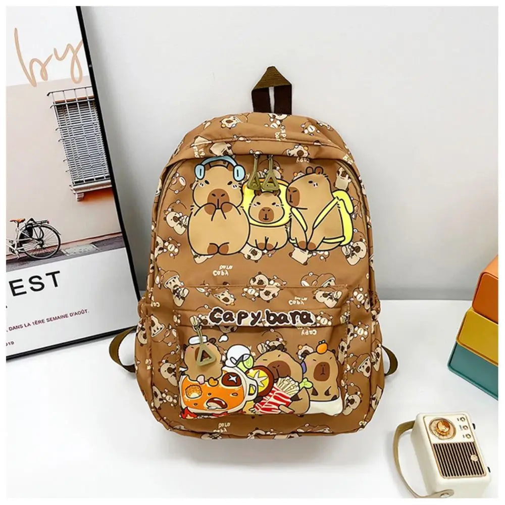 Cute Large Capacity Capybara Backpack, Cartoon Breathable Student Schoolbag, Nylon Ultra-light Book Bag, Back to school Girl