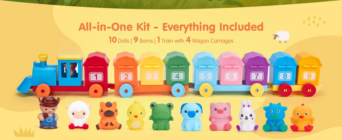 Montessori Train/Surprise Party Gift Set: Toddler Learning Toys, Counting & Sorting Toys, Fine Motor Finger Puppet Games for Kids