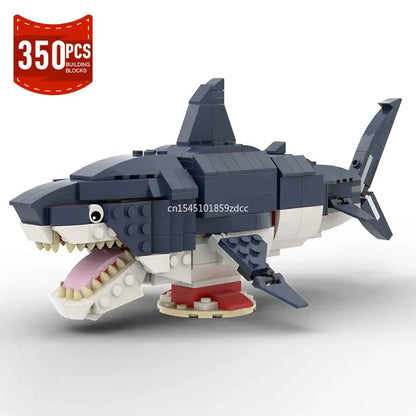MOC Marine Animals Shark Whale Megalodon Building Blocks Set Deep Sea Rescue Fish Bricks Educational Assembly Model Toys Gifts