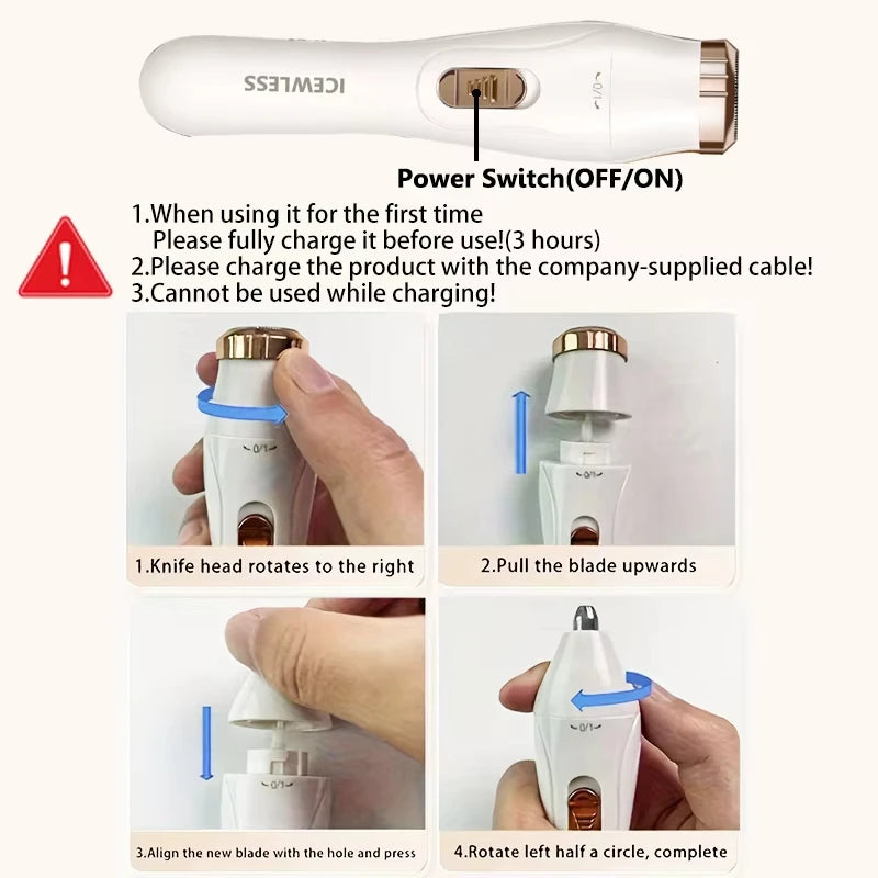 SoftAura 3 IN 1Electric Hair Trimmer for Women Waterproof Painless Body Hair Removal Bikini Arm Leg Face Shaver Personal Care
