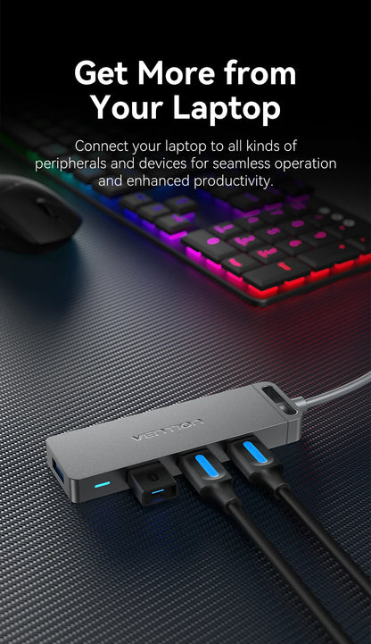 USB Hub, High Speed 4 Ports, Multi USB 3.0 to USB 3.0 Hub Splitter Adapter for MacBook Pro iPad Pro Xiaomi Lenovo USB Hub, VENTION