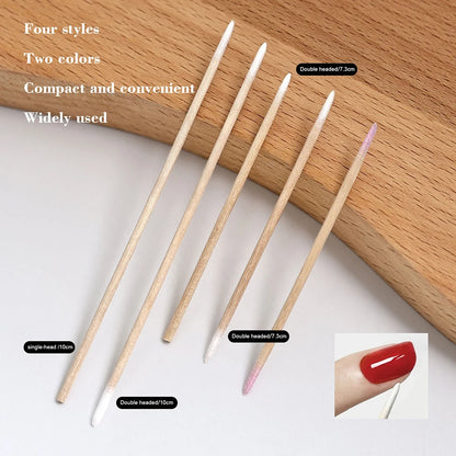 100PCS Nail Tip Cotton Swabs With Wooden Sticks Pointed Tip Cotton Swabs For Nail Polish Touch Up Disposable Makeup Applicators