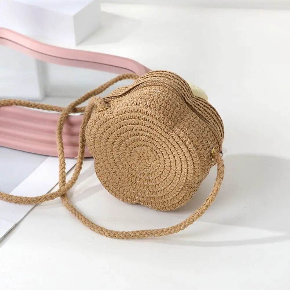 Bolso bandolera de paja duradero, monedero tejido con flores, bolso de mano para niñas, bolso de hombro tipo mensajero para niños, mini bolso de princesa lindo de verano