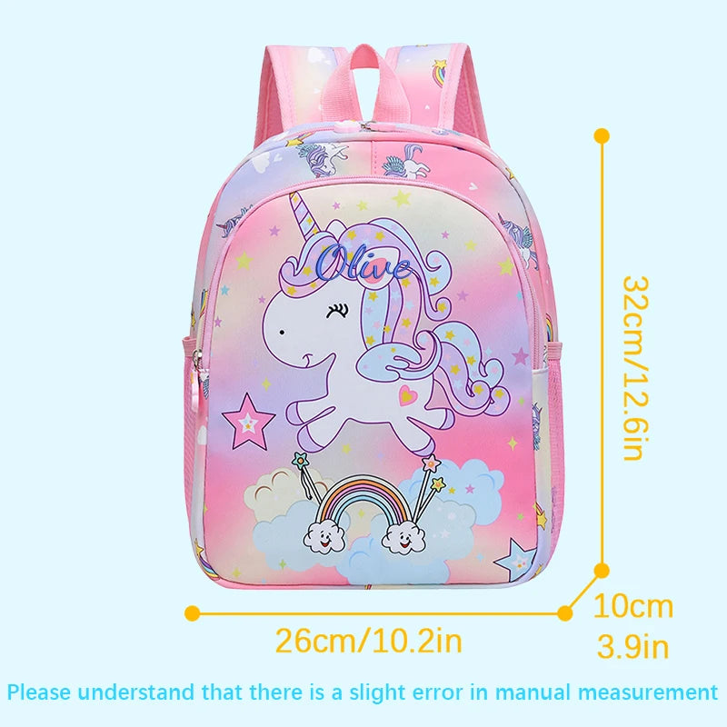 Embroidered Custom Cute Cartoon Rainbow Unicorn Print, Available in 4 Colors, Stylish Double-Shoulder Backpack, Casual Backpack