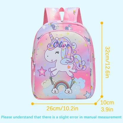 Embroidered Custom Cute Cartoon Rainbow Unicorn Print, Available in 4 Colors, Stylish Double-Shoulder Backpack, Casual Backpack