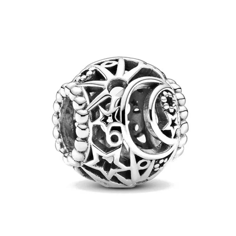 Blue Sparkling Zircon Star Moon Series Charms Beads Fit Original Bracelet Women DIY Pendant Accessories Jewelry 925 Silver Gifts