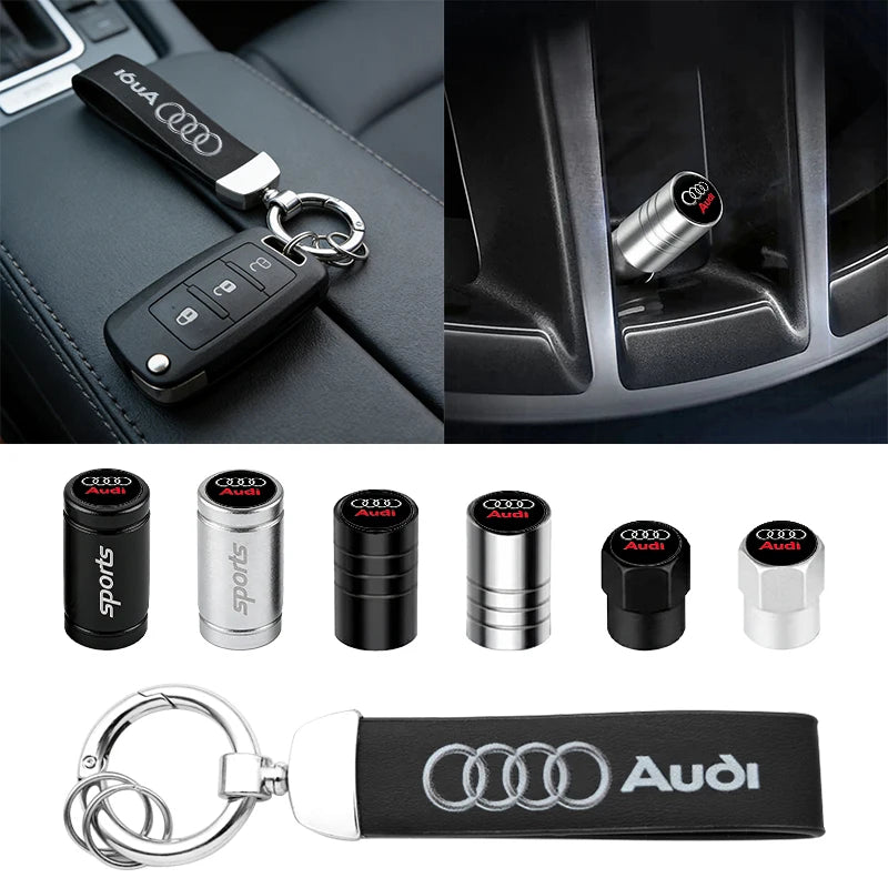 Anti-Rust Car Tire Valve Stem Caps Suede Keychain For Audi Sline A3 A1 A4 A6 B8 A5 B7 C7 A7 A8 B9 B6 C6 R Auto Wheel Accessories