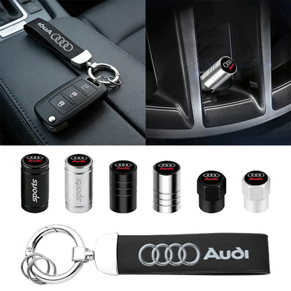 Anti-Rust Car Tire Valve Stem Caps Suede Keychain For Audi Sline A3 A1 A4 A6 B8 A5 B7 C7 A7 A8 B9 B6 C6 R Auto Wheel Accessories