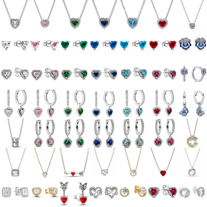 New S925 Silver Colored Zircon Necklace Earrings Suitable for Valentine's Day, Mother's Day, Anniversary Gift DIY Charm Jewelry