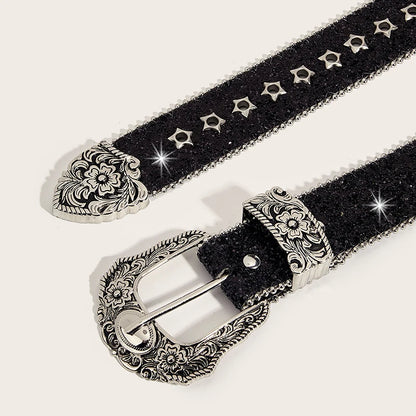 Personality Gothic Rhinestone Belts For Women Girl, Fashion PU Leather Belts, Western Cowboy Y2K Retro Jeans Skirt Decor Waistband