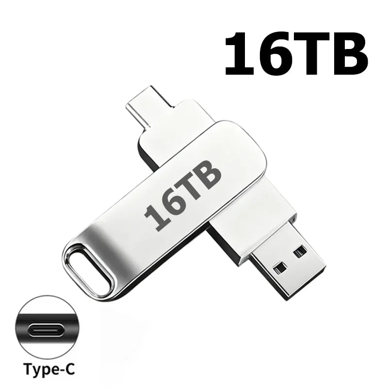 16TB Flash Drive USB 3.2 High Speed Metal Transfer Waterproof C Disk Type-C Large Storage for Phone Computer PC Data New 2026