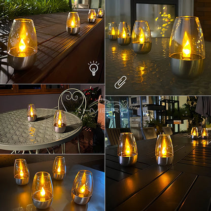 Solar Light LED Stainless Steel Candle, Outdoor Courtyard Decorative Atmosphere Night Lights Halloween Candlelight, Dinner Lamping
