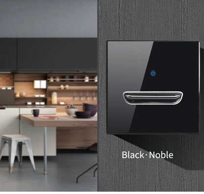 Wall Light Switch Chrome Toggle Press Button Tempered Glass Plate Blue LED Light 1 2 3 4 Gang White Black Gray Gold
