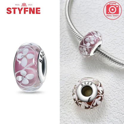 925 Sterling Silver Pink Color Series Beads Heart Flower Murano Glass DIY Jewelry Charms Fit Original Bracelet for Women Fine Gifts