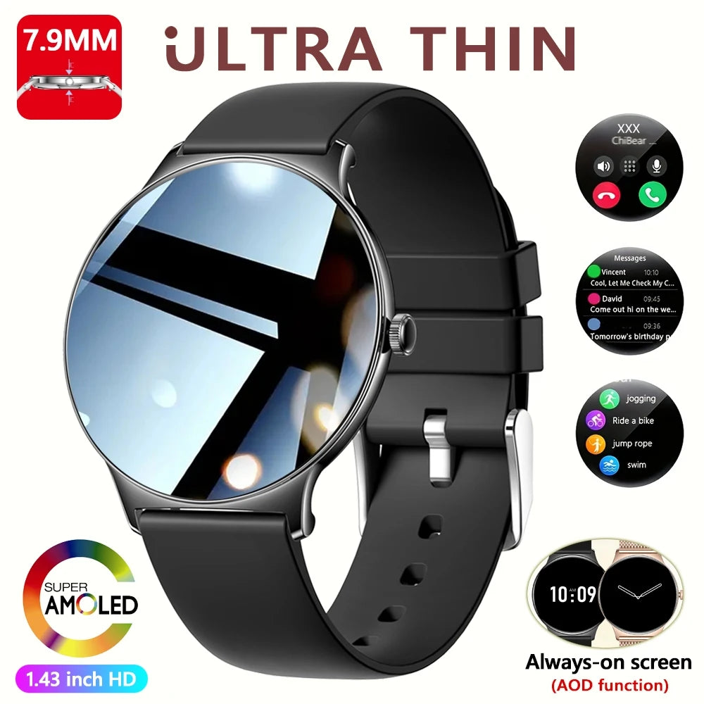 Ultra-Thin Fashion Women's Smart Watch 1.43 inch AMOLED HD Screen Sports Bracelet Clock Always Show Time Bluetooth Call Smartwatch