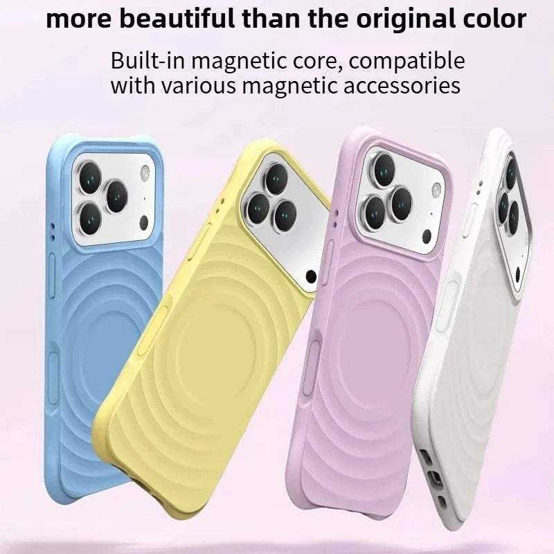High Quality Solid Color Case For IPhone 17 16 15 14 13 Air Pro Max For Magsafe Liquid Silicone Wave Pattern Anti-Scratch Cover