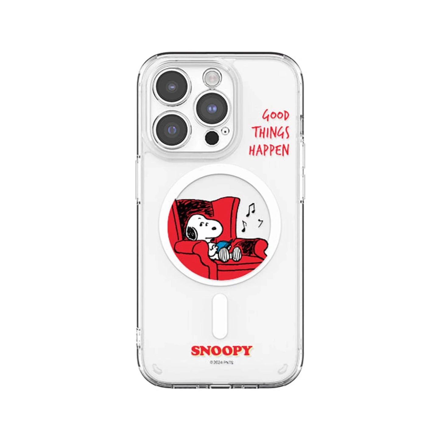 S-Snoopy Wireless Charging Case for iPhone 17 Air 16 E 15 14 13 12 Mini 11 Pro Max Transparent Acrylic Silicone Edge Hard Cover