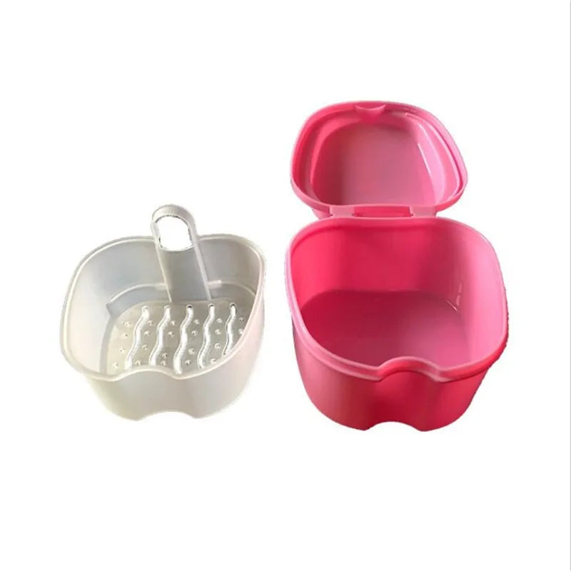 Caja de almacenamiento para dentaduras postizas con cesta colador, caja para dientes postizos, funda para retenedores de ortodoncia