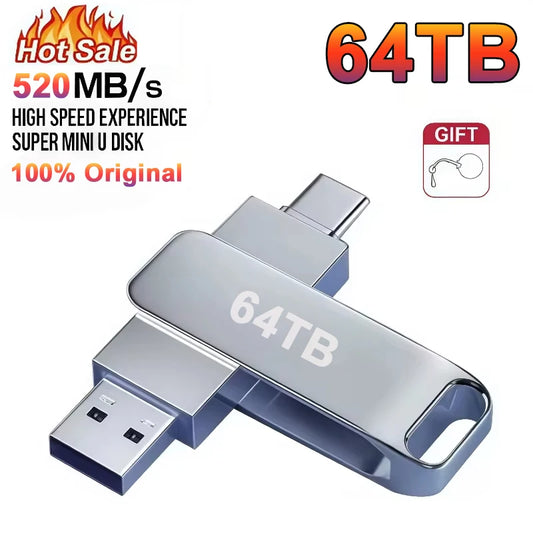64TB USB 3.2 Flash Drives U Disk 2TB High Speed Metal Pendrive WaterProof Type-C Memoria USB Stick USB Drives 8TB 2TB 1TB 2026
