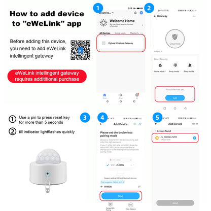 EWelink Zigbee With/Without a Stand PIR Motion Sensor, Human Body Infrared Detector, Security Alarm Sensor Works With APP