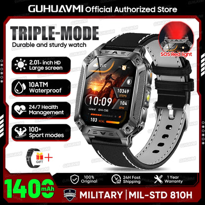 2026 Outdoors Durable Men Sports Smart Watch 1400mAh Battery LED Flashlight IP69K Waterproof Bluetooth Call Military Smartwatchs