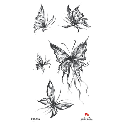 Black Flower Waterproof Temporary Tattoo Sticker, Beauty Butterfly Rose for Women, 3D Flash Body Arm Art Washable Fake Tattoos