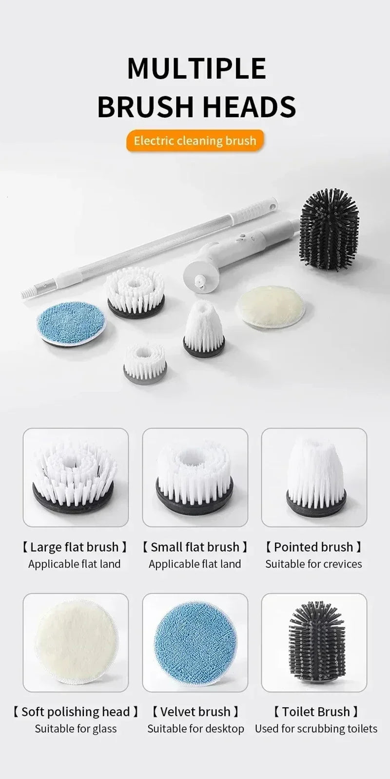2000mAh, 6-in-1 Electric Cleaning Brush, Wireless Intelligence Rotary Cleaning Brush, Shower Clean Brush, Kitchen Bathroom, MIJIA