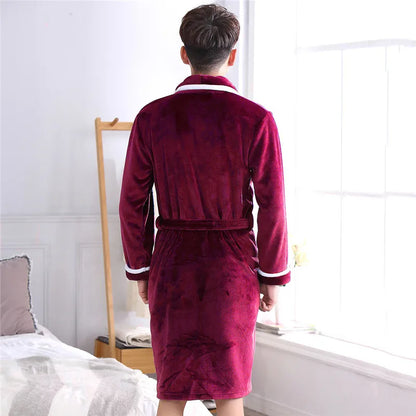 Plus Size Thick Flannel Men Robe Kimono Bathrobe Gown Coral Fleece Sleepwear Home Clothes Autumn Winter Nightwear Lounge Wear