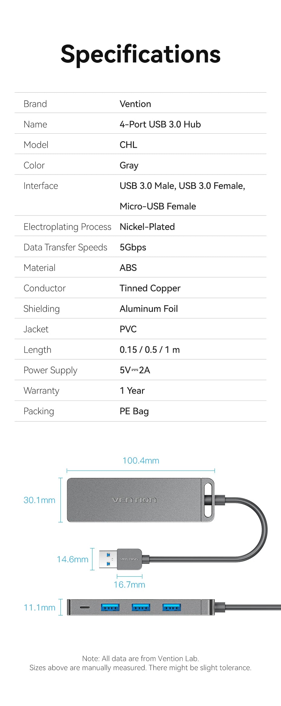 USB Hub, High Speed 4 Ports, Multi USB 3.0 to USB 3.0 Hub Splitter Adapter for MacBook Pro iPad Pro Xiaomi Lenovo USB Hub, VENTION