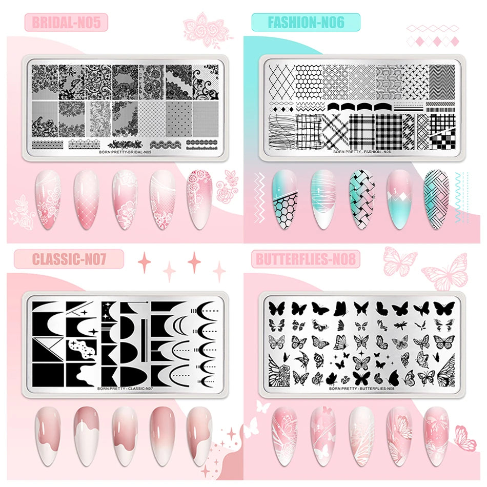 BORN PRETTY Bridal Lace Nail Art Templates Butterfly Flower Leaves Geometry Stamping Plates DIY Image Printing Stencil Tools