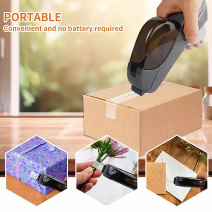 Dispensador automático de cinta de 1 unidad, diseño de una sola mano, viene con 1 rollo de cinta de 0,75 pulgadas para envolver cajas de regalo navideñas.