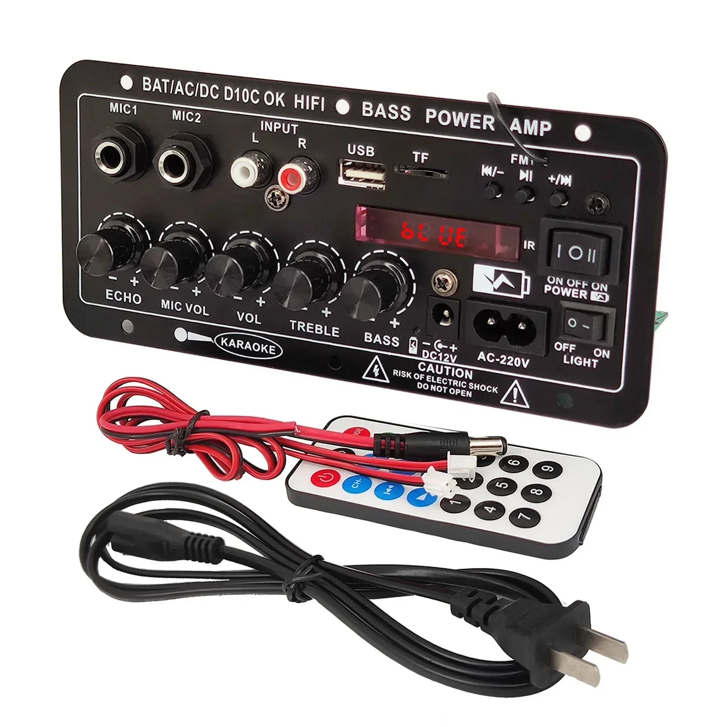 WOOPKER 30W-120W Digital Bluetooth Amplifier Board D10C Subwoofer Dual Microphone Amp Speaker for Car Karaoke Home Theater DIY