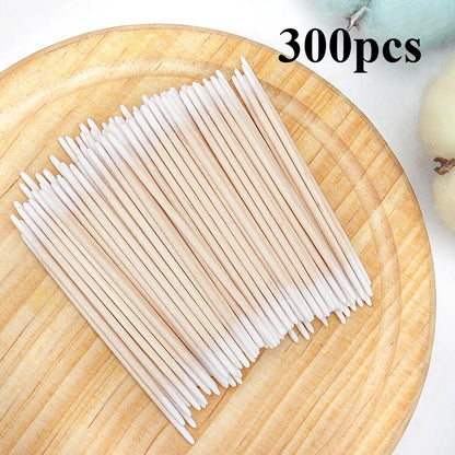 100/300/500 Pcs Disposable Ultrasmall Cotton Swab Brush Lint-Free Micro Wood Makeup Brushes for Eyelash/Tattoo Cleaning, Tattoo Accessories