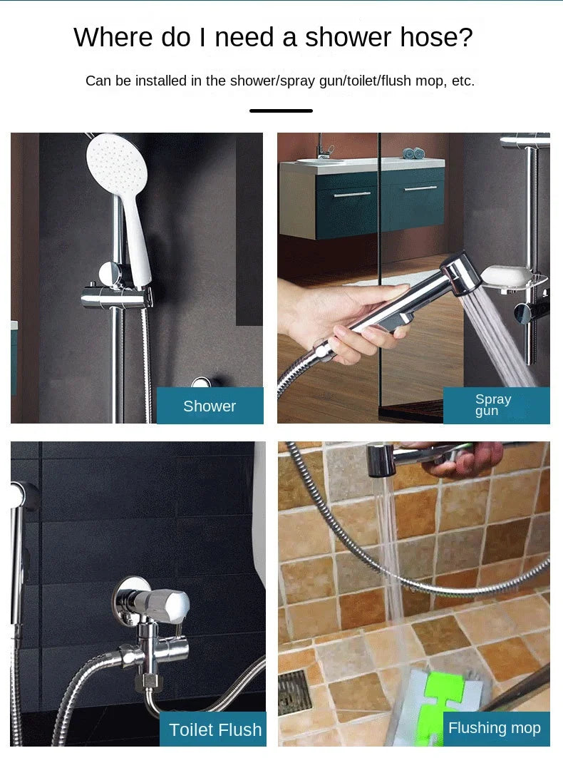 1.5/2M Black/Silver SUS 304 Flexible Shower Hose Long Bathroom Shower Pipe Extension Water Pipe Pull Pipe Bathroom Accessories