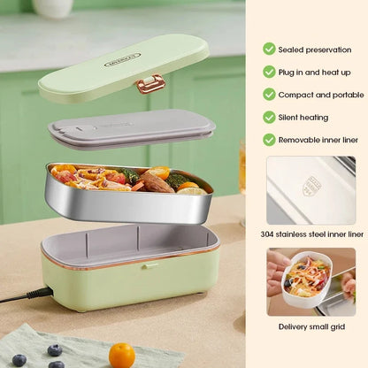 Electric Lunch Box Portable Food Warmer Water-Free Bento Box Stainless Steel Food Warmer Office Food Lunch Box Electric Heater