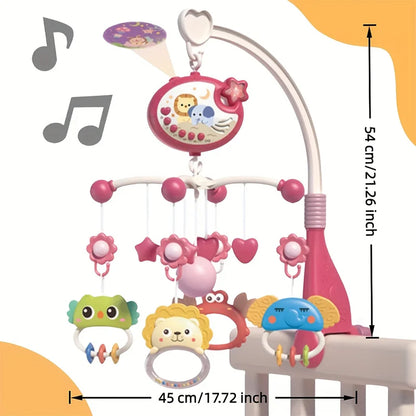 360° Musical Baby Crib Mobile Rotating Night Light Bed Bell Toy Four Speed Timing Hanging Infant Newborn Rattle Bedside Gift